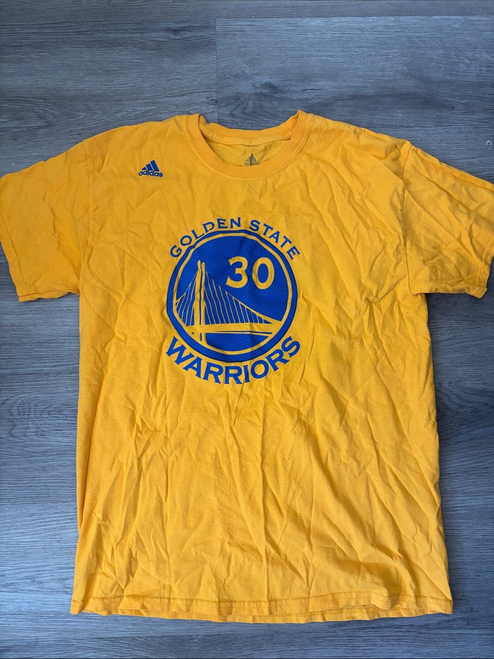 adidas Golden State Warriors #30 Blue Logo Yellow Tee